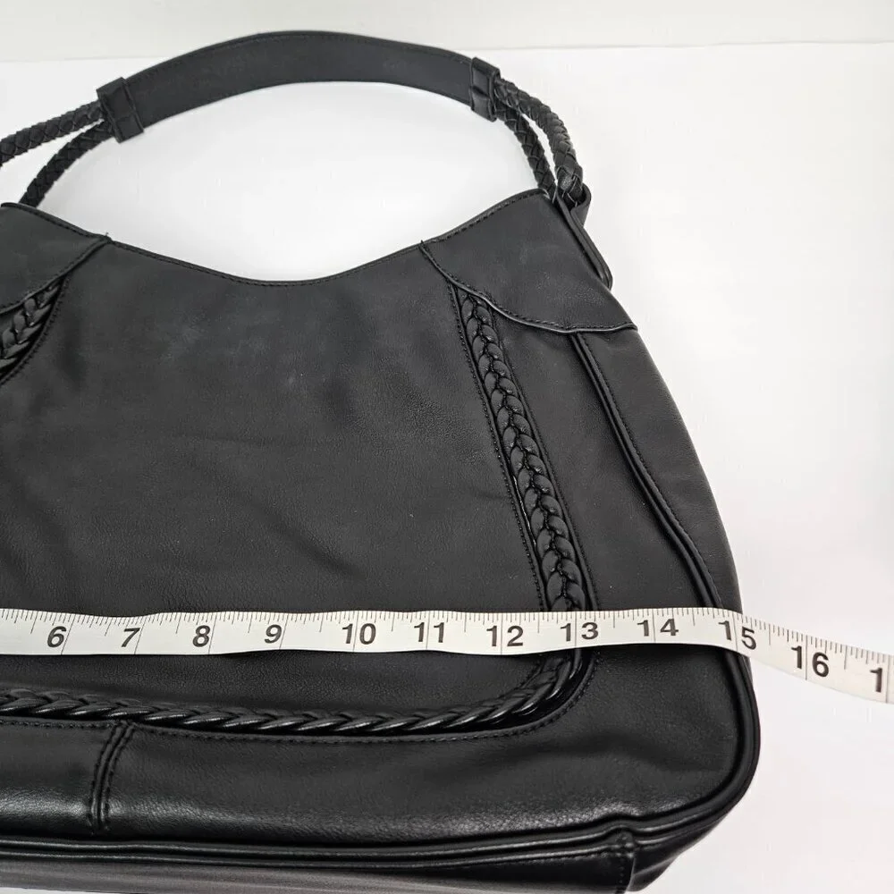 Sole/Society Large Black Faux Leather Braided Detail Hobo Shoulder Bag